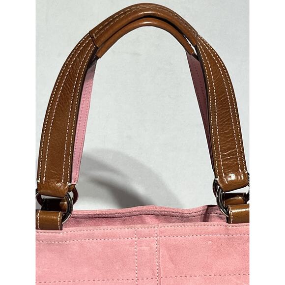 VTG Coach Suede Soho Double Buckle Flap Shoulder Bag Pink Tote Large Satchel Y2K - Picture 10 of 16